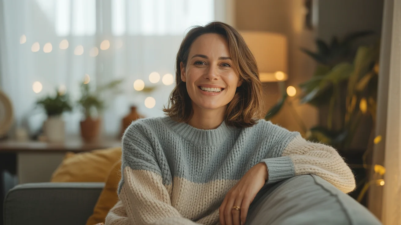 Smiling woman in a cozy room
