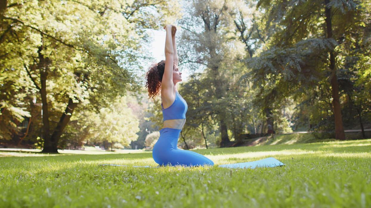 Morning stretching outdoors